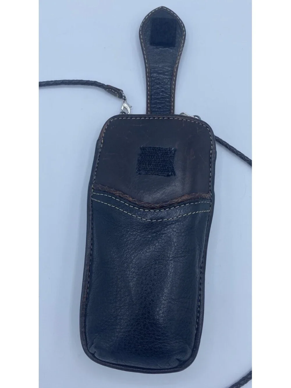 Vg BRIGHTON Black / Brown Leather Glasses Sunglasses Case w Braided Strap Heart
